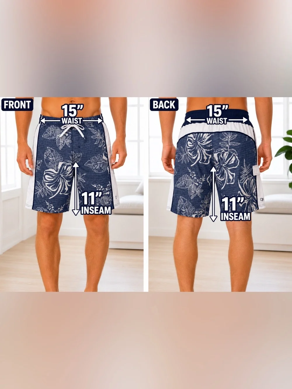 OP Vintage Men's Tropical Floral Board Shorts Swim Trunks W/One Pocket -Medium